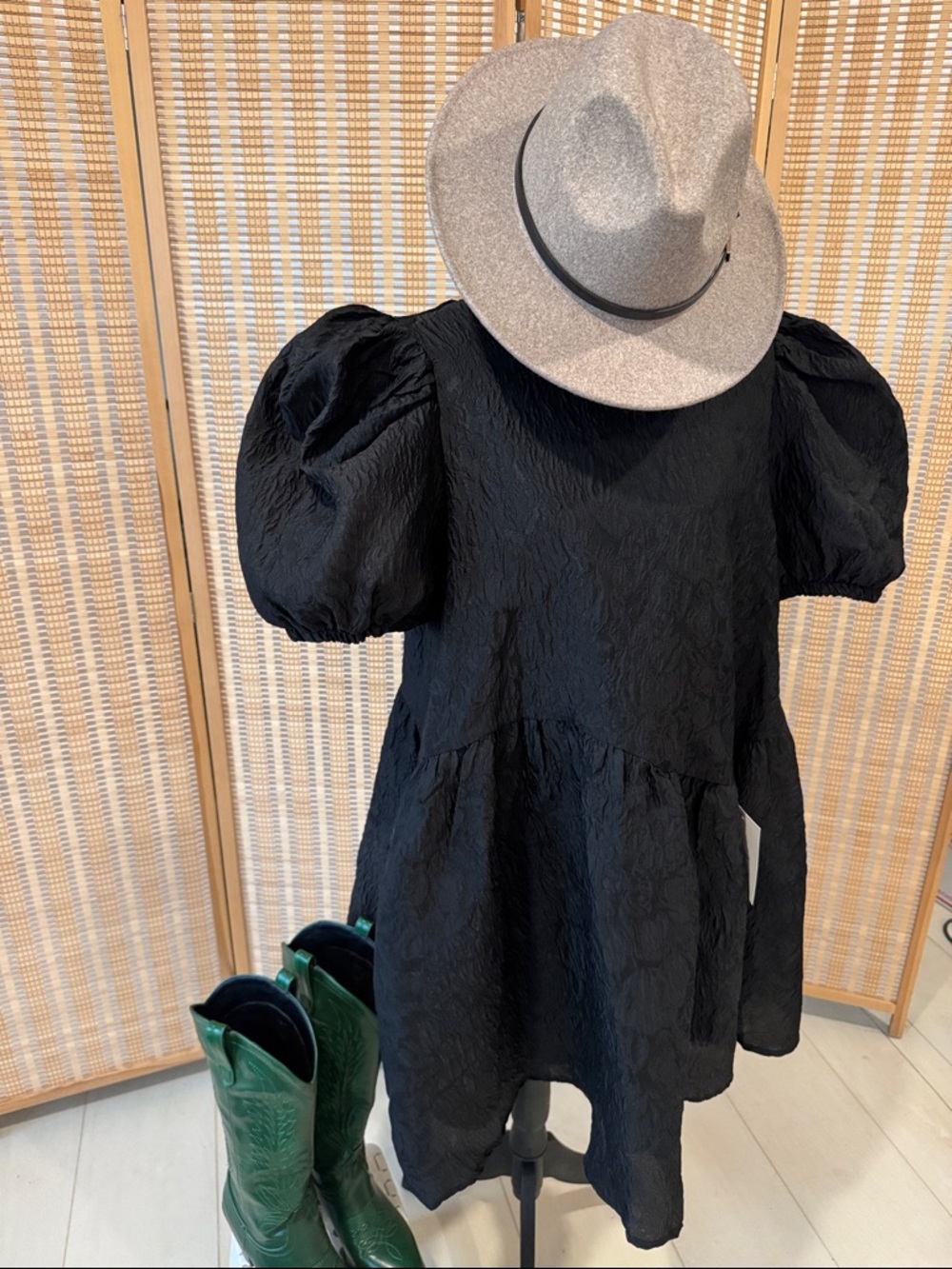 Bohme NWT Black Puff-Sleeve Tiered Mini Dress